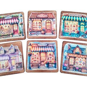 Set Of 6 Large 3 Inch Square Store Fronts Wood Signs Chocolate Shops!